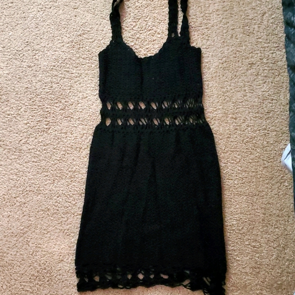 Arnhem black knit beach cover up dress